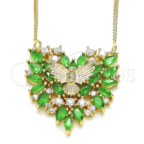 Collares con Dije 04.156.0187.3.20 Oro Laminado, Diseño de Águila y Corazón, con Verde and Blanca Zirconia Cubica, Pulido, Tono Dorado (02 MM Thickness, 20 Inches Length)