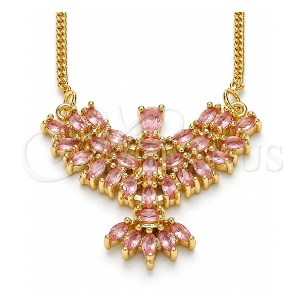 Collares con Dije 04.156.0188.2.20 Oro Laminado, Diseño de Águila, con Zirconia Cubica Rosa, Pulido, Tono Dorado (Grosor 02 MM, 20 Pulgadas de Largo)