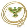 Collares con Dije 04.156.0188.3.20 Oro Laminado, Diseño de Águila, con Zirconia Cubica Verde, Pulido, Tono Dorado (Grosor 02 MM, 20 Pulgadas de Largo)