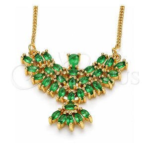 Collares con Dije 04.156.0188.3.20 Oro Laminado, Diseño de Águila, con Zirconia Cubica Verde, Pulido, Tono Dorado (Grosor 02 MM, 20 Pulgadas de Largo)