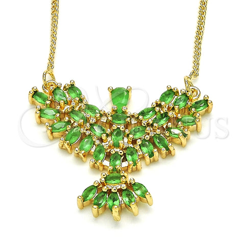 Collares con Dije 04.156.0188.3.20 Oro Laminado, Diseño de Águila, con Verde Zirconia Cubica, Pulido, Tono Dorado (02 MM Thickness, 20 Inches Length)