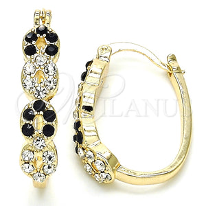 Argolla Pequeña 02.100.0069.3.15 Oro Laminado, con Negro and Blanca Cristal, Pulido, Tono Dorado