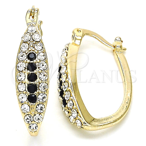 Argolla Pequeña 02.100.0083.4.15 Oro Laminado, con Negro and Blanca Cristal, Pulido, Tono Dorado