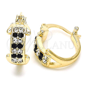 Argolla Pequeña 02.100.0074.3.15 Oro Laminado, con Negro and Blanca Cristal, Pulido, Tono Dorado