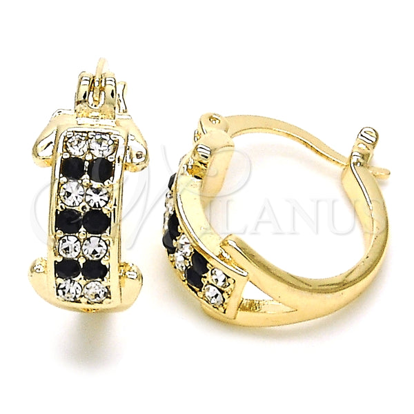 Argolla Pequeña 02.100.0074.3.15 Oro Laminado, con Negro and Blanca Cristal, Pulido, Tono Dorado