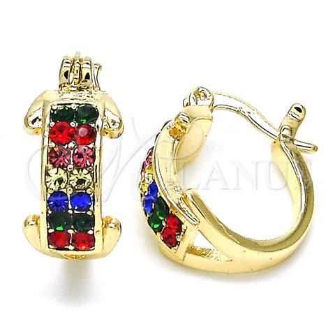Argolla Pequeña 02.100.0074.4.15 Oro Laminado, con Multicolor Zirconia Cubica, Pulido, Tono Dorado