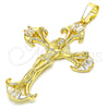 Dije Religioso 05.213.0060 Oro Laminado, Diseño de Crucifijo, con Blanca Zirconia Cubica, Pulido, Tono Dorado