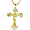Dije Religioso 05.213.0060 Oro Laminado, Diseño de Crucifijo, con Blanca Zirconia Cubica, Pulido, Tono Dorado