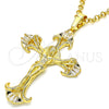 Dije Religioso 05.213.0060 Oro Laminado, Diseño de Crucifijo, con Blanca Zirconia Cubica, Pulido, Tono Dorado