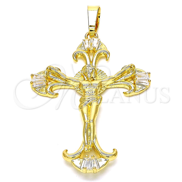 Dije Religioso 05.213.0060 Oro Laminado, Diseño de Crucifijo, con Blanca Zirconia Cubica, Pulido, Tono Dorado