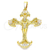 Dije Religioso 05.213.0060 Oro Laminado, Diseño de Crucifijo, con Blanca Zirconia Cubica, Pulido, Tono Dorado