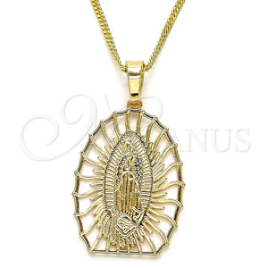 Collares con Dije 04.106.0043.1.20 Oro Laminado, Diseño de Guadalupe, Pulido, Tono Dorado (02 MM Thickness, 20 Inches Length)