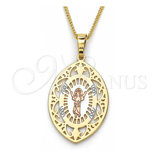 Collares con Dije 04.106.0046.20 Oro Laminado, Diseño de Divino Niño , Pulido, Tres Tonos (Grosor 02 MM, 20 Pulgadas de Largo)