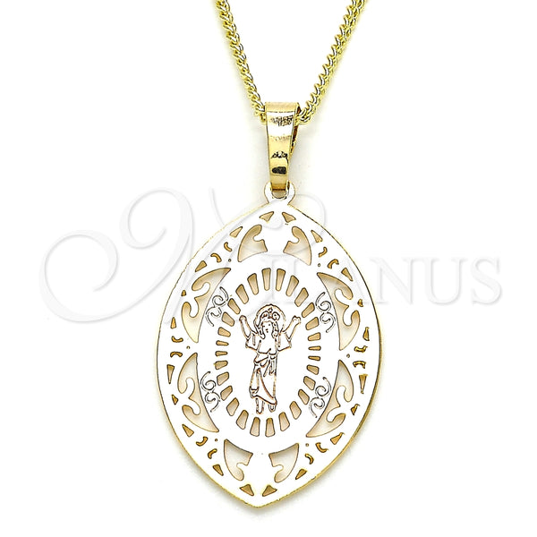 Collares con Dije 04.106.0046.20 Oro Laminado, Diseño de Divino Niño , Pulido, Tres Tonos (02 MM Thickness, 20 Inches Length)
