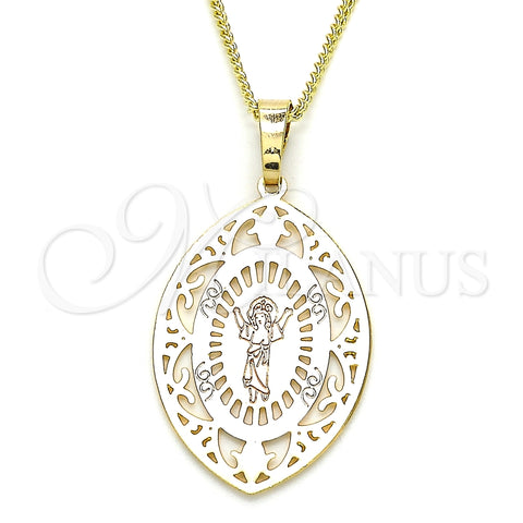 Collares con Dije 04.106.0046.20 Oro Laminado, Diseño de Divino Niño , Pulido, Tres Tonos (02 MM Thickness, 20 Inches Length)
