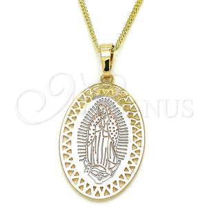 Collares con Dije 04.106.0047.20 Oro Laminado, Diseño de Guadalupe, Pulido, Tres Tonos (02 MM Thickness, 20 Inches Length)