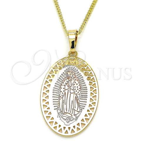 Collares con Dije 04.106.0047.20 Oro Laminado, Diseño de Guadalupe, Pulido, Tres Tonos (02 MM Thickness, 20 Inches Length)