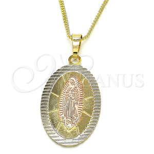 Collares con Dije 04.106.0050.20 Oro Laminado, Diseño de Guadalupe, Pulido, Tres Tonos (02 MM Thickness, 20 Inches Length)