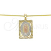 Collares con Dije 04.106.0055.20 Oro Laminado, Diseño de Guadalupe, Pulido, Tres Tonos (02 MM Thickness, 20 Inches Length)