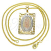 Collares con Dije 04.106.0055.20 Oro Laminado, Diseño de Guadalupe, Pulido, Tres Tonos (Grosor 02 MM, 20 Pulgadas de Largo)