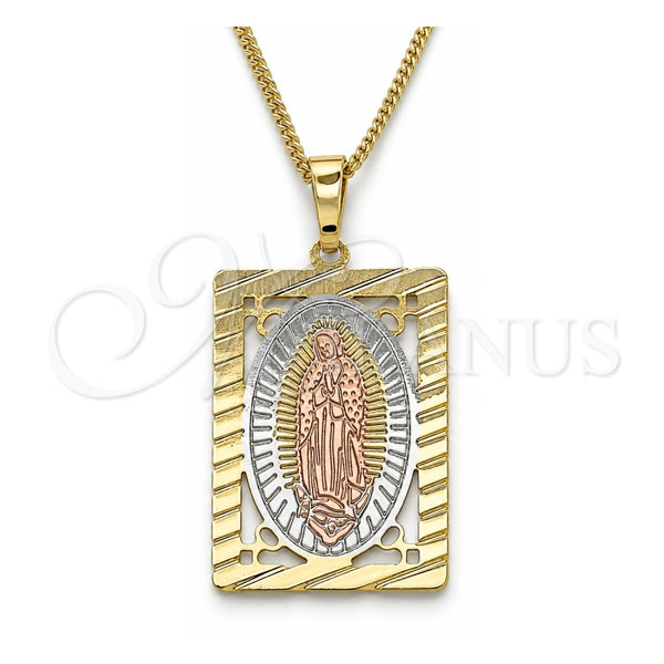 Collares con Dije 04.106.0055.20 Oro Laminado, Diseño de Guadalupe, Pulido, Tres Tonos (Grosor 02 MM, 20 Pulgadas de Largo)