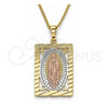 Collares con Dije 04.106.0055.20 Oro Laminado, Diseño de Guadalupe, Pulido, Tres Tonos (Grosor 02 MM, 20 Pulgadas de Largo)