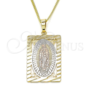 Collares con Dije 04.106.0055.20 Oro Laminado, Diseño de Guadalupe, Pulido, Tres Tonos (02 MM Thickness, 20 Inches Length)