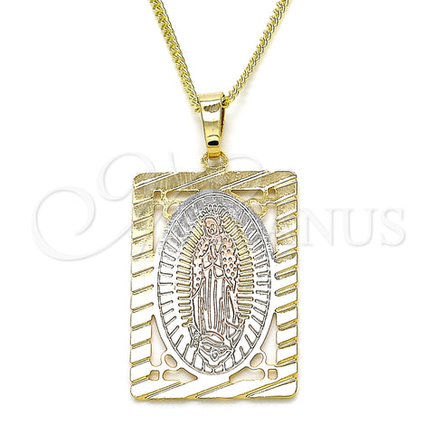 Collares con Dije 04.106.0055.20 Oro Laminado, Diseño de Guadalupe, Pulido, Tres Tonos (02 MM Thickness, 20 Inches Length)