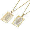 Collares con Dije 04.106.0055.20 Oro Laminado, Diseño de Guadalupe, Pulido, Tres Tonos (Grosor 02 MM, 20 Pulgadas de Largo)