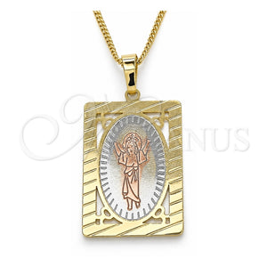 Collares con Dije 04.106.0056.20 Oro Laminado, Diseño de Divino Niño , Pulido, Tres Tonos (Grosor 02 MM, 20 Pulgadas de Largo)