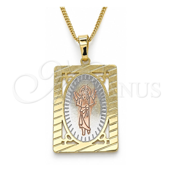 Collares con Dije 04.106.0056.20 Oro Laminado, Diseño de Divino Niño , Pulido, Tres Tonos (Grosor 02 MM, 20 Pulgadas de Largo)