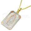 Collares con Dije 04.106.0057.20 Oro Laminado, Diseño de Guadalupe, Pulido, Tres Tonos (Grosor 02 MM, 20 Pulgadas de Largo)