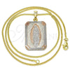 Collares con Dije 04.106.0057.20 Oro Laminado, Diseño de Guadalupe, Pulido, Tres Tonos (Grosor 02 MM, 20 Pulgadas de Largo)