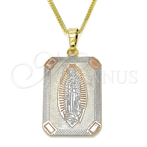 Collares con Dije 04.106.0057.20 Oro Laminado, Diseño de Guadalupe, Pulido, Tres Tonos (02 MM Thickness, 20 Inches Length)
