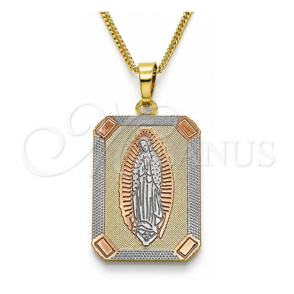 Collares con Dije 04.106.0057.20 Oro Laminado, Diseño de Guadalupe, Pulido, Tres Tonos (Grosor 02 MM, 20 Pulgadas de Largo)