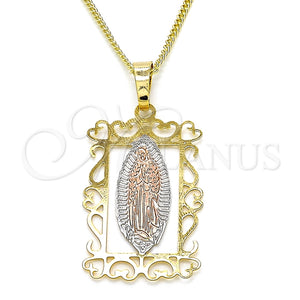 Collares con Dije 04.106.0058.20 Oro Laminado, Diseño de Guadalupe, Pulido, Tres Tonos (02 MM Thickness, 20 Inches Length)