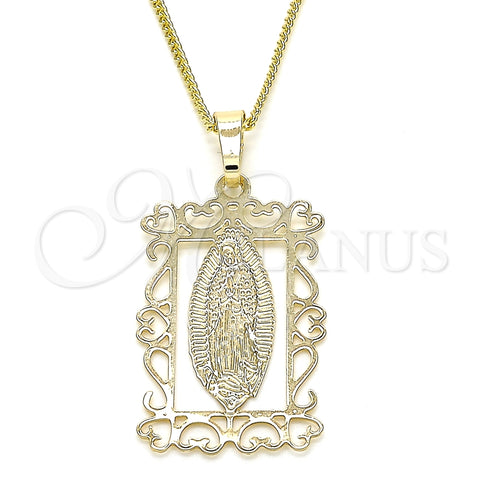 Collares con Dije 04.106.0058.1.20 Oro Laminado, Diseño de Guadalupe, Pulido, Tono Dorado (02 MM Thickness, 20 Inches Length)