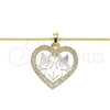 Collares con Dije 04.106.0060.20 Oro Laminado, Diseño de Corazón y Pajaro, Pulido, Tres Tonos (02 MM Thickness, 20 Inches Length)