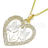 Collares con Dije 04.106.0060.20 Oro Laminado, Diseño de Corazón y Pajaro, Pulido, Tres Tonos (02 MM Thickness, 20 Inches Length)