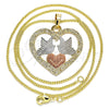 Collares con Dije 04.106.0060.20 Oro Laminado, Diseño de Corazón y Pajaro, Pulido, Tres Tonos (02 MM Thickness, 20 Inches Length)