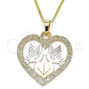 Collares con Dije 04.106.0060.20 Oro Laminado, Diseño de Corazón y Pajaro, Pulido, Tres Tonos (02 MM Thickness, 20 Inches Length)
