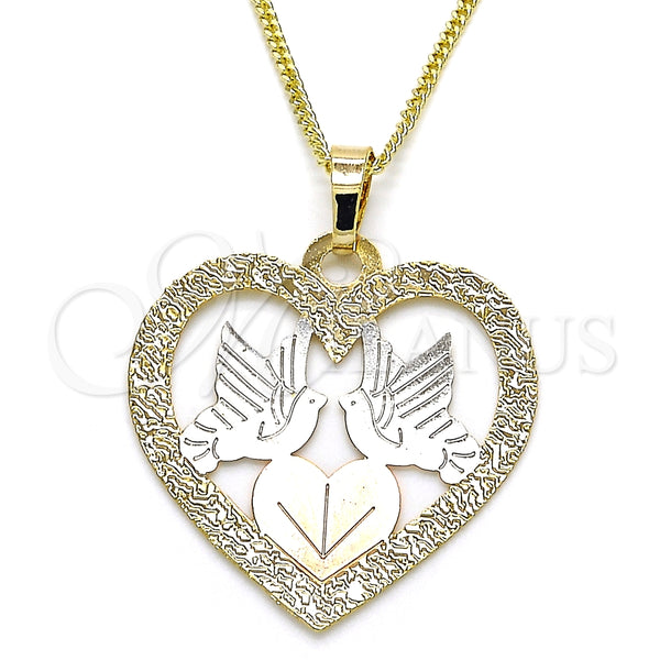 Collares con Dije 04.106.0060.20 Oro Laminado, Diseño de Corazón y Pajaro, Pulido, Tres Tonos (02 MM Thickness, 20 Inches Length)