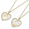 Collares con Dije 04.106.0060.20 Oro Laminado, Diseño de Corazón y Pajaro, Pulido, Tres Tonos (02 MM Thickness, 20 Inches Length)