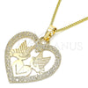 Collares con Dije 04.106.0060.1.20 Oro Laminado, Diseño de Corazón y Pajaro, Pulido, Tono Dorado (02 MM Thickness, 20 Inches Length)