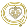 Collares con Dije 04.106.0060.1.20 Oro Laminado, Diseño de Corazón y Pajaro, Pulido, Tono Dorado (02 MM Thickness, 20 Inches Length)
