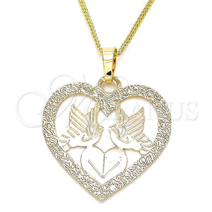 Collares con Dije 04.106.0060.1.20 Oro Laminado, Diseño de Corazón y Pajaro, Pulido, Tono Dorado (02 MM Thickness, 20 Inches Length)
