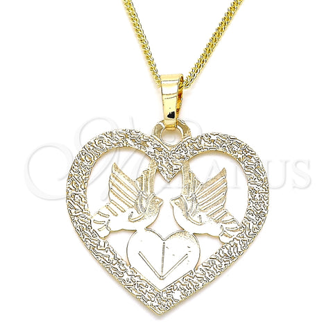 Collares con Dije 04.106.0060.1.20 Oro Laminado, Diseño de Corazón y Pajaro, Pulido, Tono Dorado (02 MM Thickness, 20 Inches Length)