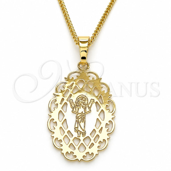 Collares con Dije 04.106.0053.1.20 Oro Laminado, Diseño de Divino Niño , Pulido, Tono Dorado (02 MM Thickness, 20 Inches Length)