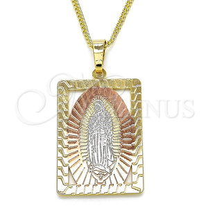 Collares con Dije 04.106.0054.20 Oro Laminado, Diseño de Guadalupe, Pulido, Tres Tonos (02 MM Thickness, 20 Inches Length)