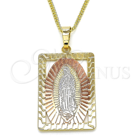 Collares con Dije 04.106.0054.20 Oro Laminado, Diseño de Guadalupe, Pulido, Tres Tonos (02 MM Thickness, 20 Inches Length)